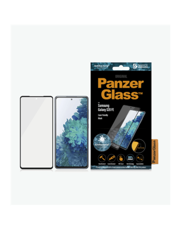 PanzerGlass | Samsung | Galaxy S20 FE CF | Glass | Black | Works with face recognition and is compatible with the in-screen fingerprint reader Case Friendly | Clear Screen Protector
