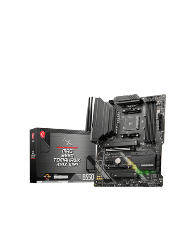 MSI | MAG B550 TOMAHAWK MAX WIFI | Processor family AMD | Processor socket AM4 | DDR4 DIMM | Memory slots 4 | Supported hard disk drive interfaces SATA, M.2 | Number of SATA connectors 6 | Chipset AMD B550 | ATX