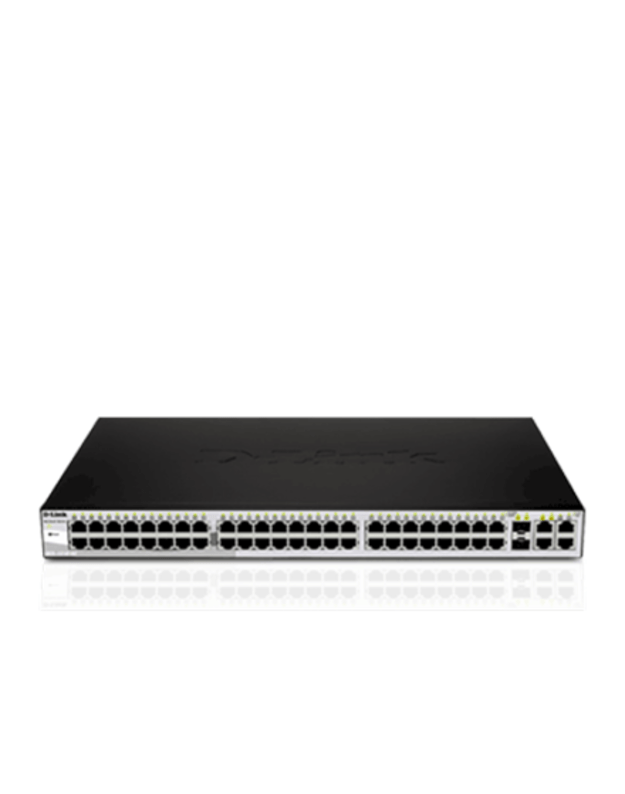 D-LINK DGS-1210-52, Gigabit Smart Switch with 48 10/100/1000Base-T ports and 4 Gigabit MiniGBIC (SFP) ports, 802.3x Flow Control, 802.3ad Link Aggregation, 802.1Q VLAN, 802.1p Priority Queues, Port mirroring, Jumbo Frame support, 802.1D STP, ACL, LLDP, Ca
