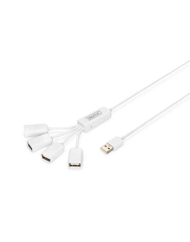 Digitus | USB 2.0 Cable Hub, 4-Port 4x USB A/F, 1x USB A male, DC2.5mm (PSU not incl.) | DA-70216