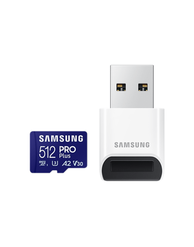 Samsung | PRO Plus microSD Card with USB Adapter | 512 GB | MicroSDXC | Flash memory class U3, V30, A2