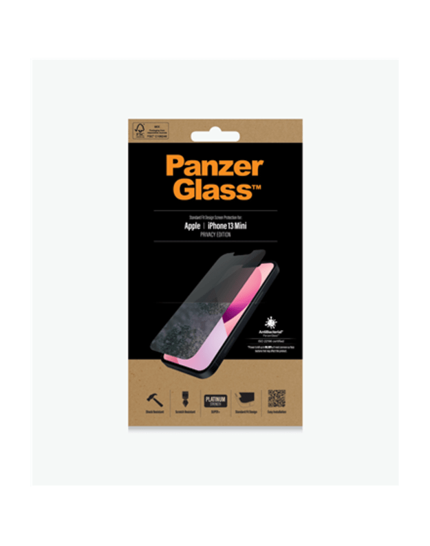 PanzerGlass | Apple | iPhone 13 Mini | Tempered glass | Black | Crystal clear Resistant to scratches and bacteria Shock absorbing Easy to install | Privacy Screen Protector