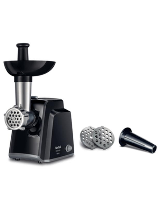 TEFAL | Meat mincer | NE105838 | Black | 1400 W | Number of speeds 1 | Throughput (kg/min) 1.7 | The set includes 3 stainless steel sieves for medium or coarse grinding.