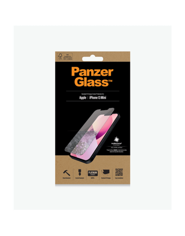 PanzerGlass | Clear Screen Protector | Apple | iPhone 13 Mini | Tempered glass | Antibacterial glass Resistant to scratches and bacteria Shock absorbing Easy to install