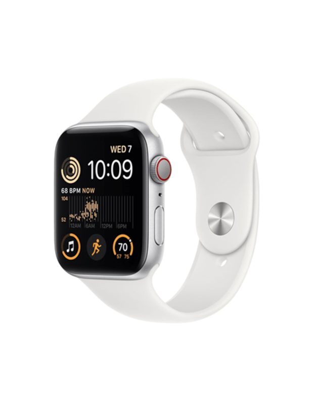 Apple Watch SE GPS + Cellular MNQ23UL/A 44mm, Retina LTPO OLED, Touchscreen, Heart rate monitor, Waterproof, Bluetooth, Wi-Fi, Silver, White