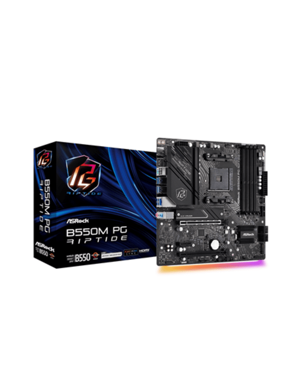 ASRock B550M PG Riptide Processor family AMD Processor socket AM4 DDR4 DIMM Memory slots 4 Supported hard disk drive interfaces SATA3, M.2 Number of SATA connectors 4 Chipset AMD B550 Micro ATX
