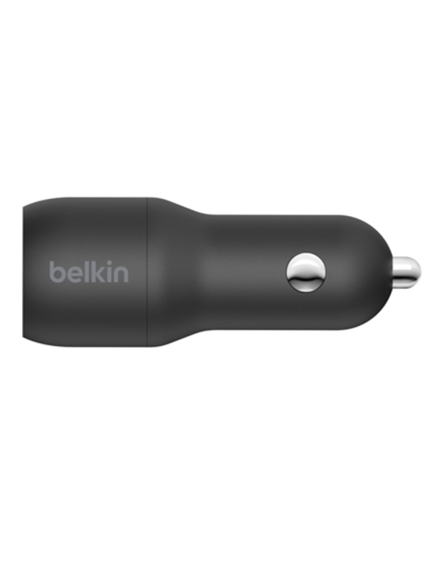 Belkin Dual USB-A Car Charger 24W + USB-A to Lightning Cable BOOST CHARGE Dual ports charge two devices at once from a single car power socket 12W power from each port for 24W of total output power Compatible with any device that uses a USB-A cable