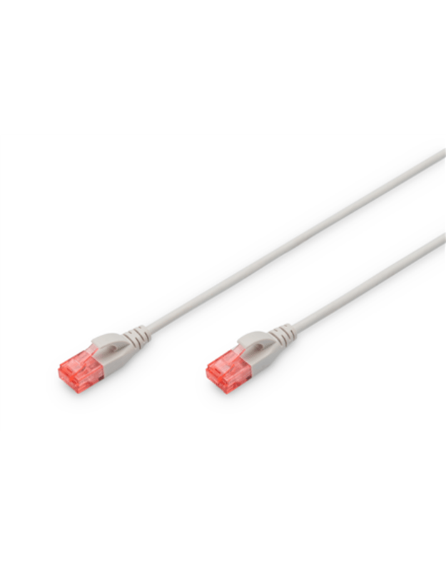 Digitus CAT 6 U-UTP Slim patch cord Patch cord Modular RJ45 (8/8) plug Transparent red coloured connector for easy identification of Category 6 (250 MHz). Inner conductors: Copper (Cu) 1.5 m Grey