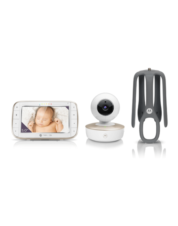 Motorola VM855 CONNECT 5.0” Portable Wi-Fi Video Baby Monitorwith Flexible Crib Mount, White/Gold Motorola | L | 5 TFT color display with 480 x 272 resolution Lullabies Two-way talk Room temperature monitoring Infrared night vision LED sound level i