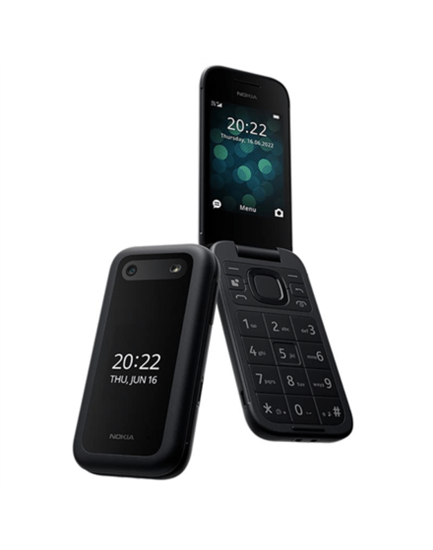 Nokia 2660 Flip Black, 2.8 , TFT LCD, 240 x 320, Unisoc, T107, Internal RAM 0.048 GB, 0.128 GB, microSDHC, Dual SIM, Main camera 0.3 MP, 1450 mAh