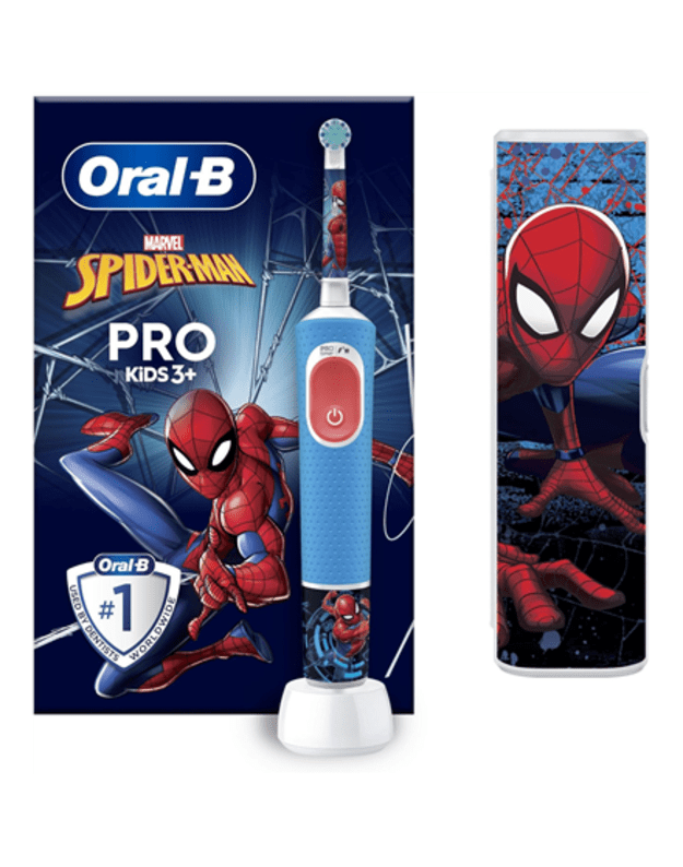 Oral-B | Vitality PRO Kids Spiderman | Electric Toothbrush with Travel Case | Rechargeable | For children | Blue | Number of brush heads included 1 | Number of teeth brushing modes 2