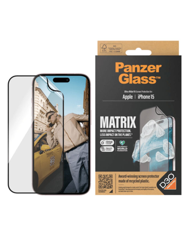 PanzerGlass Screen protector, Apple, iPhone, Recycled plastic, Transparent, MATRIX with D3O