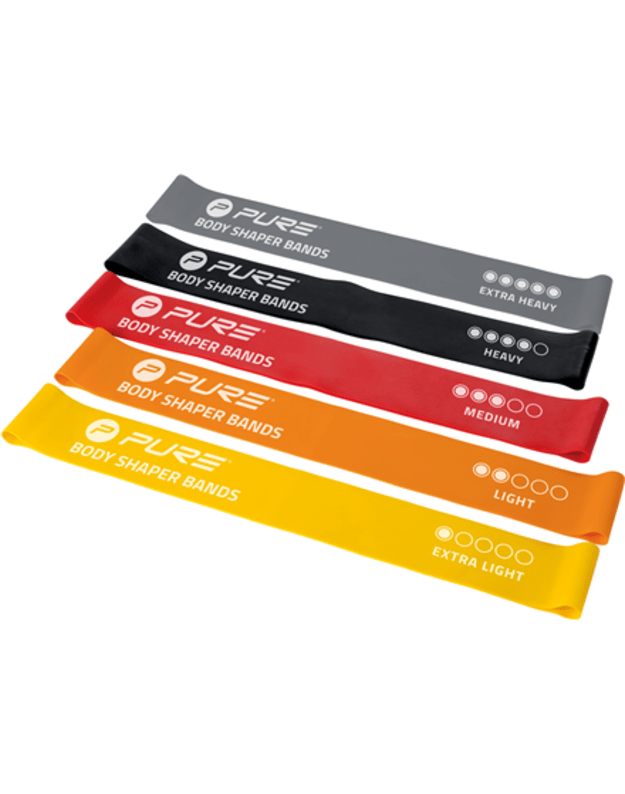Pure2Improve Resistance Bands Set of 5 Black, Grey, Orange, Red, Yellow