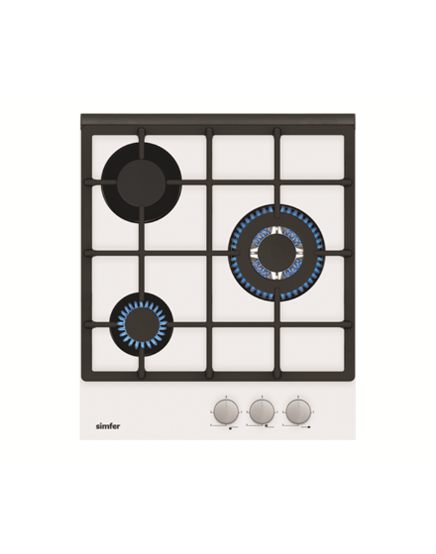 Simfer Hob H4.305.HGSBB Gas on glass Number of burners/cooking zones 3 Rotary knobs White