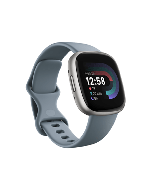 Versa 4 | Smart watch | NFC | GPS (satellite) | AMOLED | Touchscreen | Activity monitoring 24/7 | Waterproof | Bluetooth | Wi-Fi | Waterfall Blue/Platinum